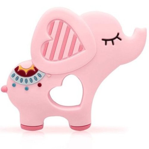 Zendure Soft Pink Elephant Teether Toy for Babies 0-6/6-12 Months Silicone Teething Toy Gift for Girls Gum Massager Anxiety Relief Items
