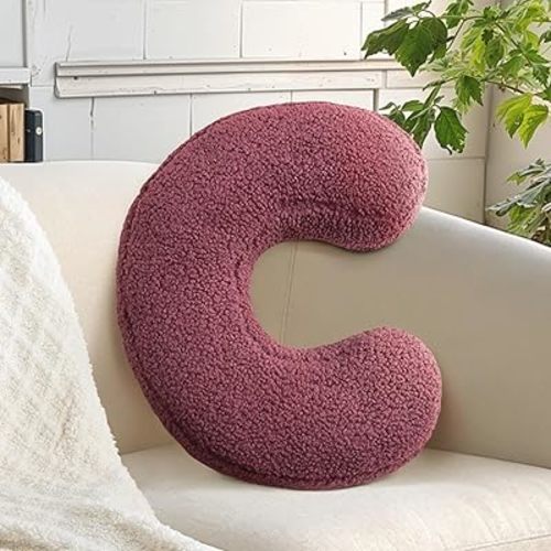 huraty Lambs Wool Letter Pillow Alphabet C Decorative Throw Pillow Soft Plush Cushion Novelty Nursey Playroom Decor (C, 14.9" Lx11.8 W)