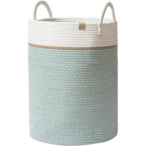 LA JOLIE MUSE Woven Basket Rope Storage Baskets - Tall Cotton Basket, Laundry Basket for Blanket, Kids Toy, Nursery Clothes Hamper Basket, Ivy Green, 72 Liter