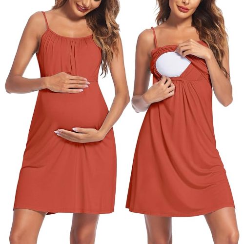 Ekouaer Women's Nursing Nightgown Maternity Dress Breastfeeding Gown Full Slips Sleepwear