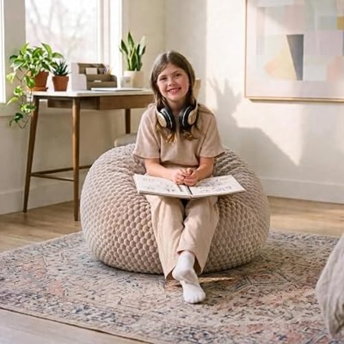 Big Joe Classic Bean Bag Chair for Kids, Lightweight Natural Taupe