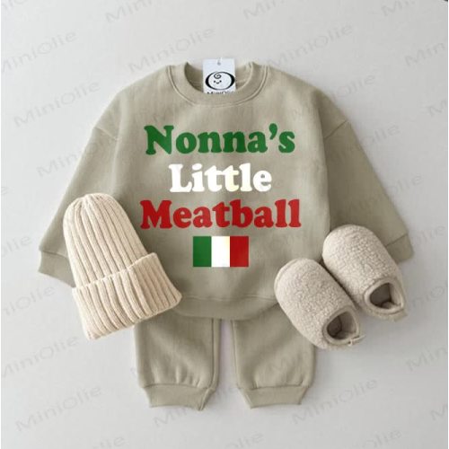 NONNA'S LITTLE MEATBALL Baby Sweatshirt 2-piece Grey Green Set