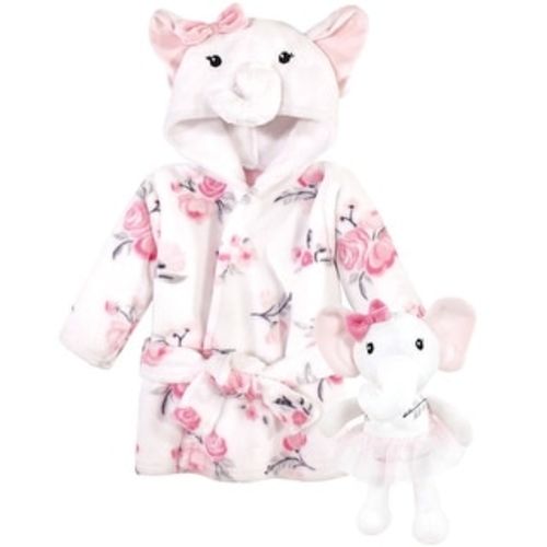 Hudson Baby Infant Girl Plush Bathrobe and Toy Set, White Elephant, One Size - White Elephant - One Size