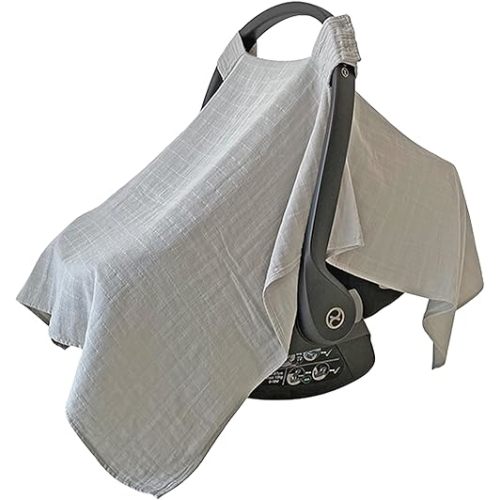 MOZAH 100% Organic Muslin Car Seat Covers for Babies Baby Car Seat Covers for Girls (Belgian Grey)