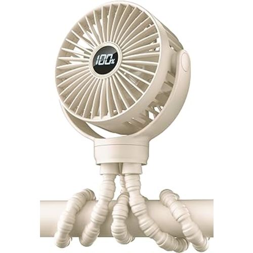 KIDEE Portable Stroller Fan, Mini Baby Fan Battery Operated, LED Display with 3 Speeds, Small Clip on Fan Desk Fans USB Rechargeable, Personal Handheld fan Fan for Travel Outdoor, Children Gifts