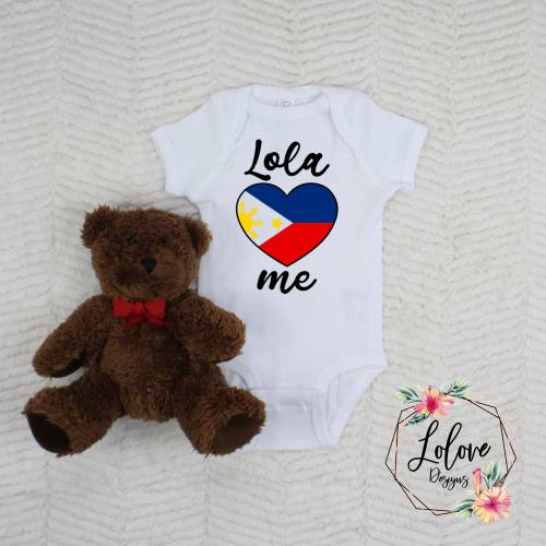 Lola loves me Filipino Pride Heart Philippines flag Filipino baby bodysuit and toddler sizes