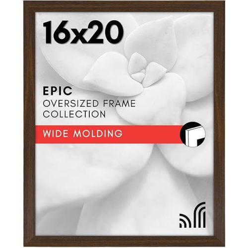 Americanflat 16x20 Picture Frame with Polished Plexiglass - Wide Picture Frames Made of Engineered Wood for Vertical or Horizontal Wall Display - Epic Collection - Walnut