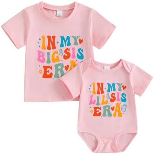 Big Sister Little Sister Matching Outfits Newborn Baby Girl Letter Romper Kids Toddler Girl T Shirt Tops Clothes Set