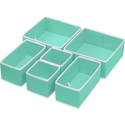 Simple Houseware Foldable Cloth Storage Box Closet Dresser Drawer Divider Organizer Basket Bins for Underwear Bras, Turquoise (Set of 6)
