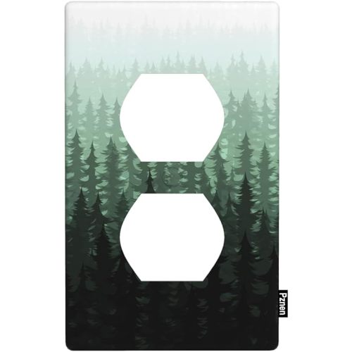 Sage Green Outlet Covers Misty Forest Mountain Nature Tree Wall Plate Duplex Receptacle Plug Cover 1-Gang Light Switch Cover Plate Home Decorative Office 4.5" X 2.76"