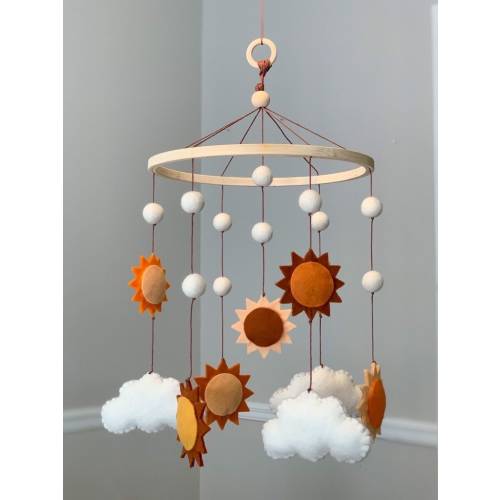 Felt Boho Sun and Clouds Crib Mobile