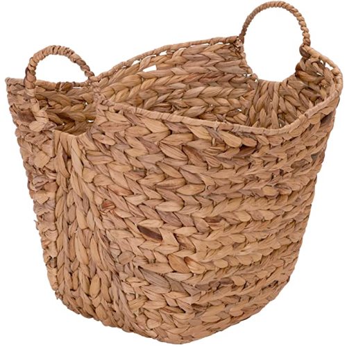 Household Essentials ML-4002 Tall Water Hyacinth Wicker Basket with Handles | Natural, Brown, Natural