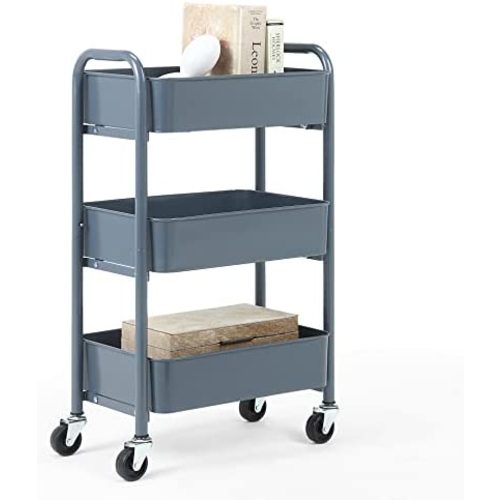 SunnyPoint 3-Tier Delicate Compact Rolling Metal Storage Organizer - Mobile Utility Cart Kitchen/Under Desk Cart with Caster Wheels (Blue, Compact (15.5" X 26.8" X 10.27"))