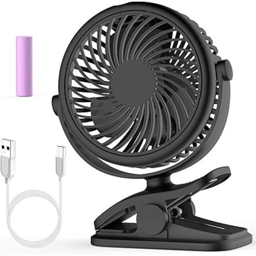 Cambond Clip on Fan for Baby - Rechargeable Battery Powered Stroller Fan Portable Small Desk Fan for Baby Carseat Travel Camping College Dorm Essentials, Black