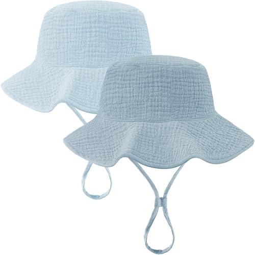 2 Pack Muslin Baby Sun Hat UPF 50+ Sun Protection Baby Bucket Hat with Wide Brim Beach Hats for Boys Girls