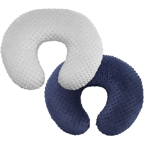 OWLOWLA 2Pack Nursing Pillow Cover Grey&Navy Nursing Pillow Covers Set Breastfeeding Pillow Slipcover Fits Naked Nursing Pillow for Baby Boy Girl(Silver Gray/Navy)