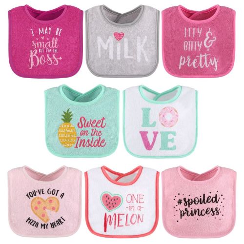 The Peanutshell Terry Cotton Baby Bibs For Girls, 8-pack, Pink/white