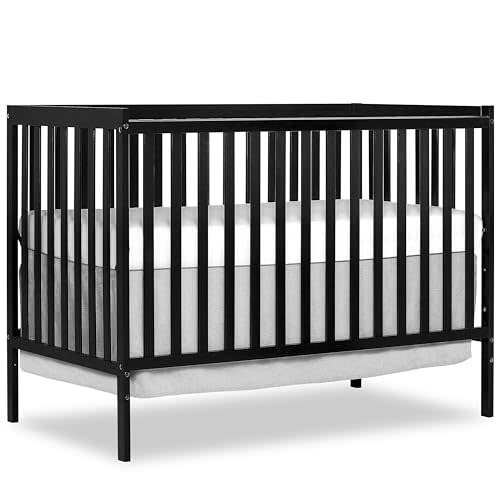 Dream On Me Synergy 5-In-1 Convertible Crib In Black, JPMA & Greenguard Gold Certified, Constructed out of solid reclaimed New Zealand Pine wood, Features 3 mattress height settings