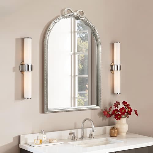 LuxenHome Arched Wall Mirror for Bathroom, 23.5"x35" Large Arch Ribbon Resin Framed Wall Mounted Decorative Vanity Mirror for Living Room Bedroom Decor, Hanging Sculptures Accent for Entryway Hall