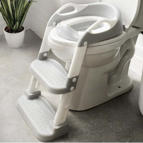 Jool Baby Potty Training Seat with 2 Step Ladder for Toddlers – Soft Cushioned Seat & Splash Guard, Adjustable Height (Gray)