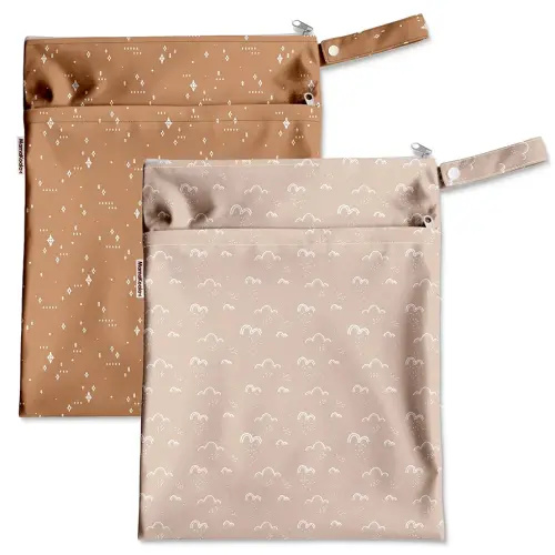 Mama Koala Waterproof Wet Dry Bags for Baby Items, Cloth Diapers, Swimsuits, Travel, Gym Clothes, Beach, Pump Parts, Toiletries, Two Zippered Pockets, 2 Pack