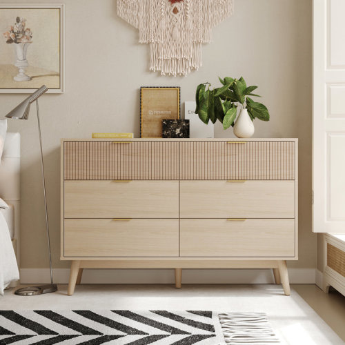 George Oliver Natural Wood 6-Drawer Dresser - Striped Surface & Reviews | Wayfair