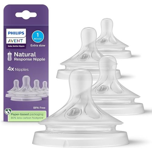 Philips Avent Natural Response Nipples, Extra Slow Flow (Flow 1), 4-pack, SCY961/44