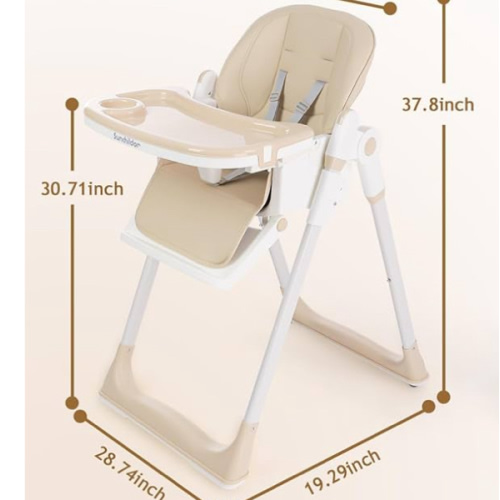 3 in 1 Baby High Chair with Wheels, Adjustable 5 Point Harness, Tray, Foot Rest, Backrest and Seat Height, Foldable High Chair for Toddlers, Beige