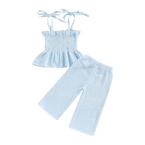 VISGOGO Infant Baby Toddler Girls Clothes Solid Color Sleeveless Camisole Linen Pants Set Baby Summer Outfits