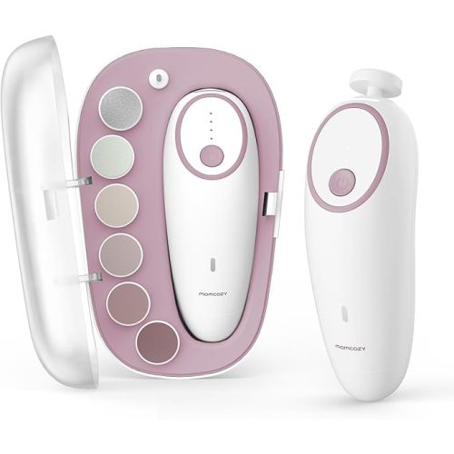 Momcozy Baby Nail File Electric, Gentle Baby Nail Trimmer Electric, Baby Nail Clipper with Night Light, 7 Grinding Head Replacement Pads, Pink