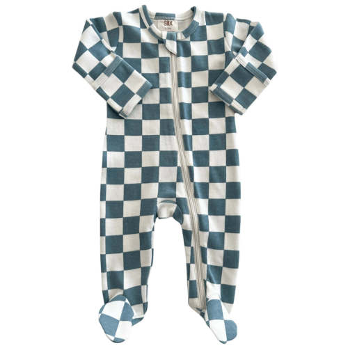 Blueberry Muffin Checkerboard / Organic Zip Footie, 0 - 3Month