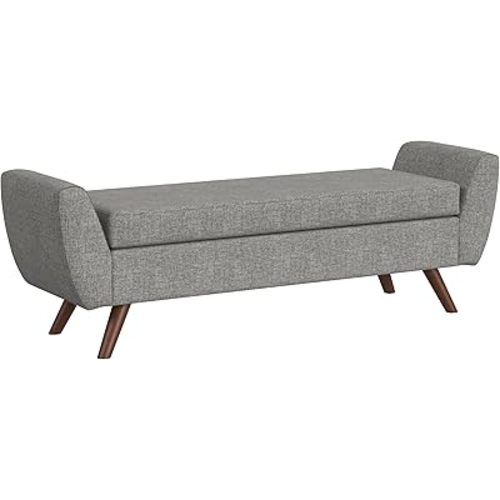 HomePop Modern Storage Bench with Wood Legs Home Décor|Bench with Storage for Living Room & Bedroom - Gray Woven