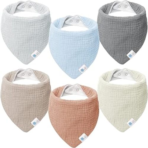 lulumoon Muslin Baby Bandana Bibs – Cotton Drooling Bibs for Teething Baby, 6Pack Solid Colors Muslin Bandana Drool Bibs (Star)