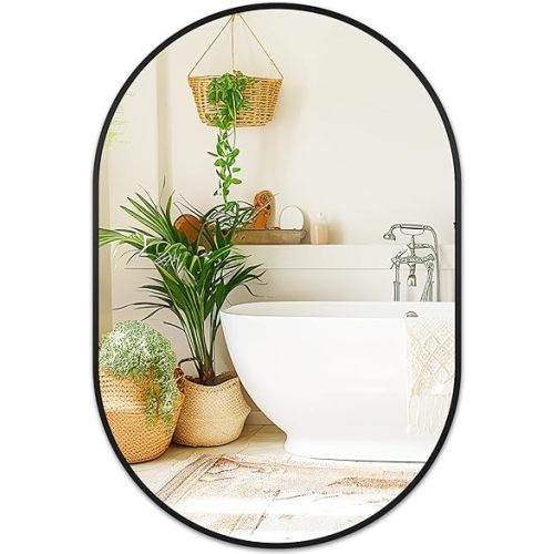 Fabuday Black Oval Bathroom Mirror for Wall - 24x36 Metal Framed Vanity Mirror for Over Sink, Big Matte Oval Mirrors for Living Room, Bedroom, Hallway, Entryway Decor, Horizontally/Vertically