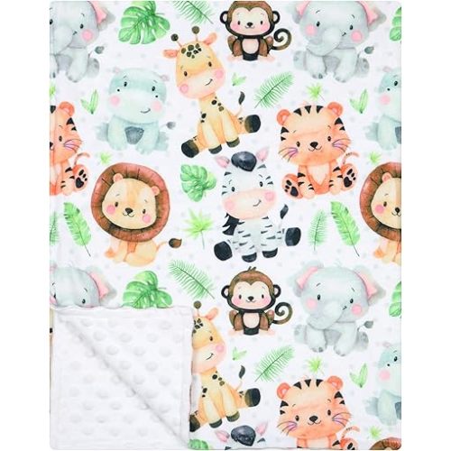 Mink Baby Bed Blanket Newborn Mink Blanket Double Layer with Dotted Backing (Zoo)