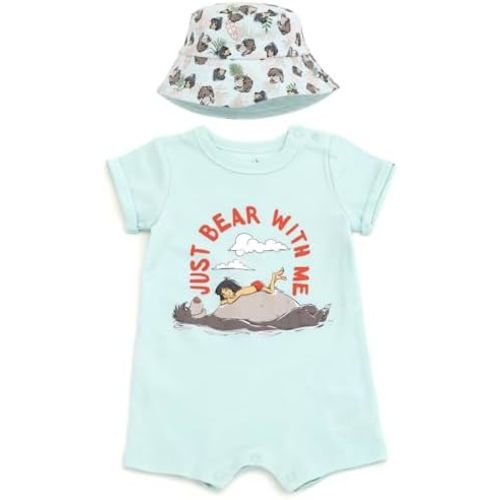 Disney Lion King Mickey Mouse Winnie the Pooh Jack Skellington Lilo & Stitch Baby Romper & Bucket Sun Hat Newborn to Infant
