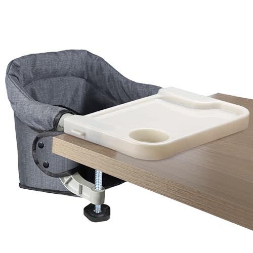 Hook On High Chair with Removable Dining Tray,Folding Portable Clip on Table High Chair,Baby Chair with Storage Bag for Indoor/Outdoor (Grey)