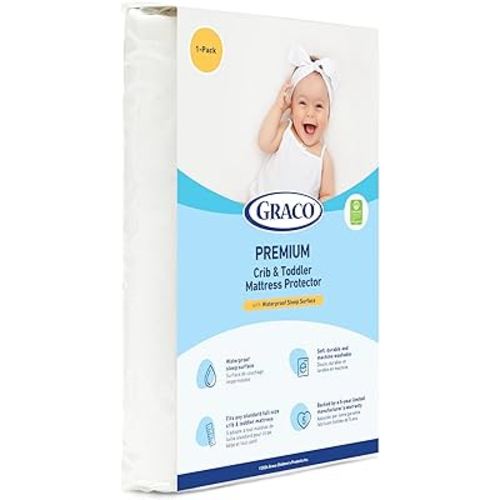 Graco Premium Waterproof Crib and Toddler Mattress Protector (1 Pack) – GREENGUARD Gold Certified, Machine-Washable & Dryer-Friendly, Waterproof Sleep Surface, Fits Crib & Mattress