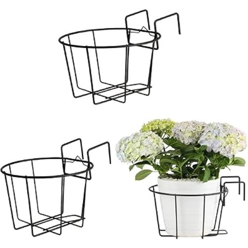 TreeLen 3Pack 10inch Railing Planter Outdoor Balcony Hanging Baskets for Plants Fence Planters Metal Potted Stand Indoor Porch Railing Planters Flower Pot Holder