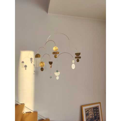 Brass kinetic mobile. Adult mobile. Mid-century modern living room decor. Hanging art sculpture. Suncatcher