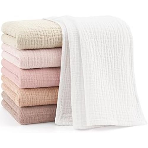 bearmoss Muslin Squares Cloths 100% Cotton Baby Burp Cloth 60x60CM Large Ultra-Absorbent Soft Baby Face Washcloths for Newborn Baby Boy and Girl, 6Pack (Pink Brown)