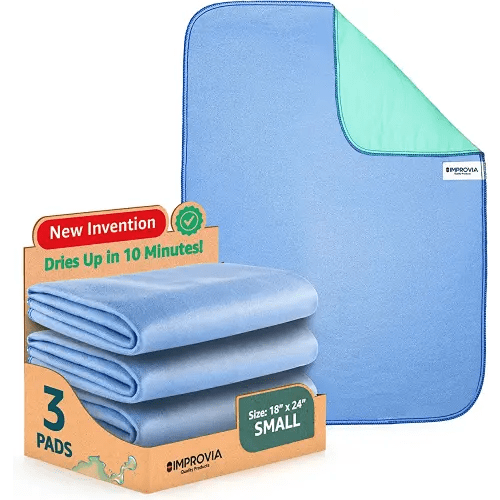 IMPROVIA® Washable Underpads, 18" x 24" (Pack of 3) - Heavy Absorbency Reusable Incontinence Pads for Kids, Adults, Elderly, and Pets - Waterproof Protective Pad for Bed, Couch, Sofa, Furniture, Floor