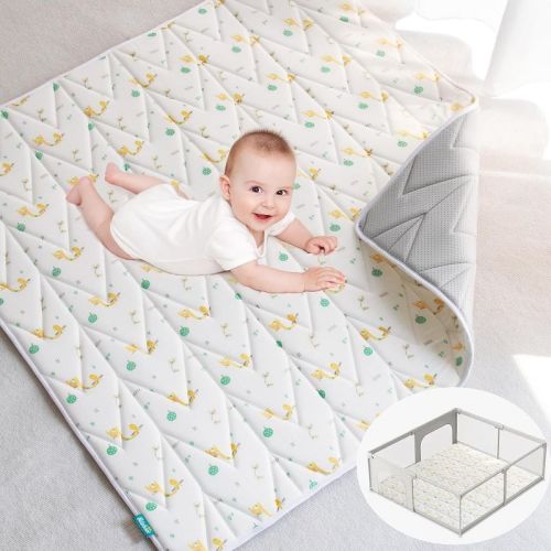 Biloban-Playmat Baby, Playmat Foam,Playpen Mat - Large Padded Foam Tummy Time Activity Mat for Infant & Toddler,Bamboo Muslin Surface