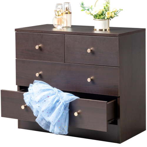 UBesGoo Modern Wood 4-Drawer Dresser Chest Bedside Table for Bedroom,Living Room,Brown