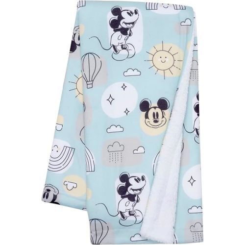 Lambs & Ivy Disney Baby Classic Mickey Mouse Blue/White Soft Fleece Baby Blanket