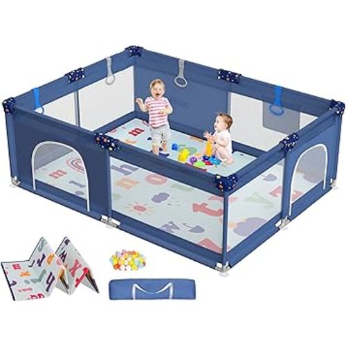 CoziBB Baby Playpen with Mat, 71" × 59" Extra Large Playpen for Toddler, Baby Playard with Breathable Mesh, Fence Play & Sleep Area for Indoor & Outdoor