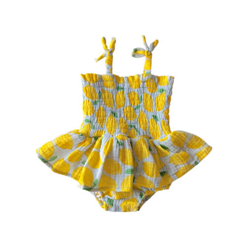 Smocked Bubble w/ Skirt, Sunny Lemons