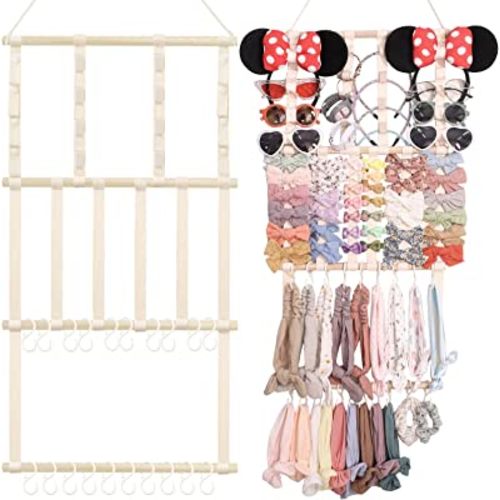 POVETIRE Soporte para diadema organizador de lazos para el cabello, diademas para bebé, accesorios para el cabello, organizador de almacenamiento para colgar en la pared
