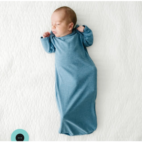 Heather Blue Ribbed Infant Gown - Little Sleepies