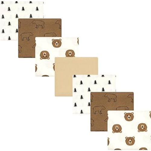 Hudson Baby Unisex Baby Cotton Flannel Receiving Blankets Bundle, Brown Bear, One Size